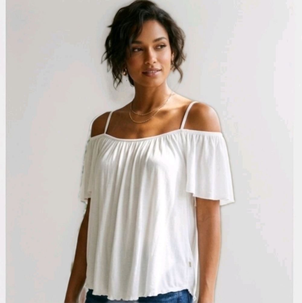 BAILEY 44 Flight Phase Short Sleeve Off Shoulder Lined Blouse Size Med.